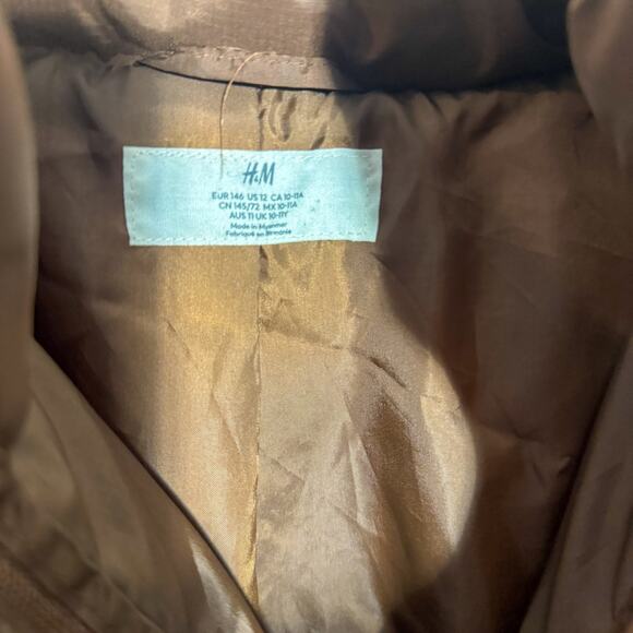 H&M Brown Cropped Puffer Jacket Y2K-Style Puffer (US Kids Size 12 / Women’s XXS) - Picture 3 of 5